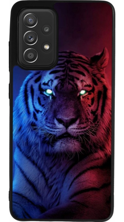 Coque Samsung Galaxy A52 - Silicone rigide noir Tiger Blue Red