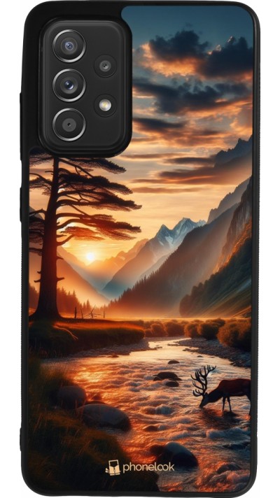 Coque Samsung Galaxy A52 - Silicone rigide noir Valley Sunset Deer Tree