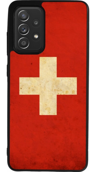 Samsung Galaxy A52 Case Hülle - Silikon schwarz Vintage Flag SWISS