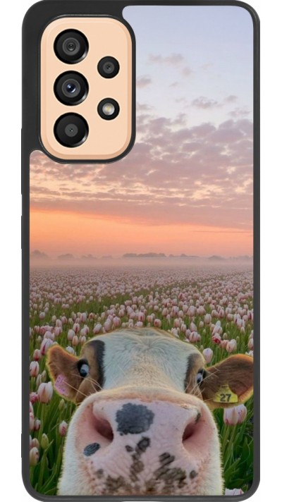 Coque Samsung Galaxy A53 5G - Silicone rigide noir Cow with tulips Spring 2026