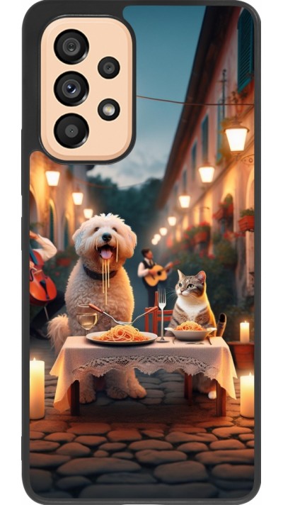 Samsung Galaxy A53 5G Case Hülle - Silikon schwarz Valentin 2024 Hund & Katze Kerzenlicht