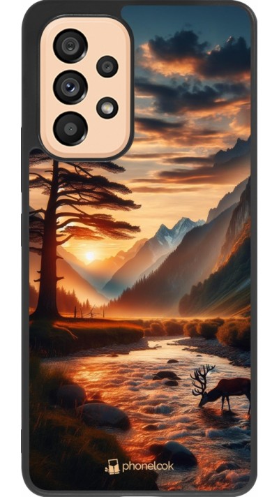 Samsung Galaxy A53 5G Case Hülle - Silikon schwarz Tal Sonnenuntergang Hirsch Baum