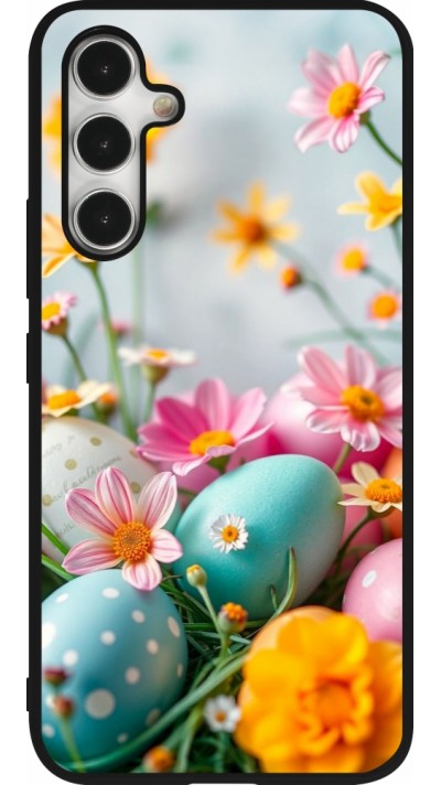 Samsung Galaxy A54 Case Hülle - Silikon schwarz Easter 2026 Eggs with flowers