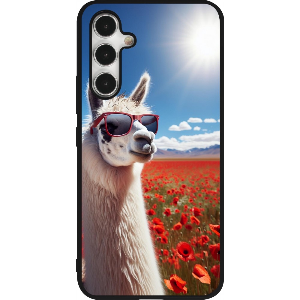 Samsung Galaxy A54 Case Hülle - Silikon schwarz Lama Chic in Mohnblume