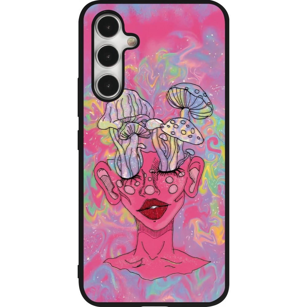 Samsung Galaxy A54 Case Hülle - Silikon schwarz Psychedelic pink mushroom