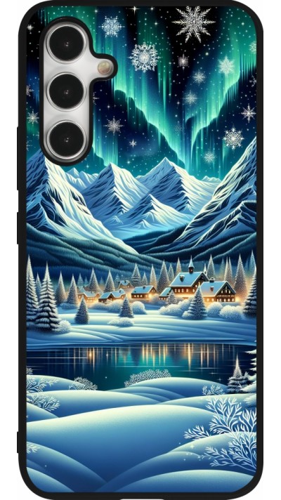 Samsung Galaxy A54 Case Hülle - Silikon schwarz Verschneites Bergdorf am See in der Nacht
