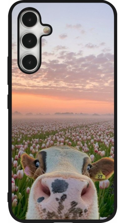 Samsung Galaxy A54 Case Hülle - Silikon schwarz Cow with tulips Spring 2026