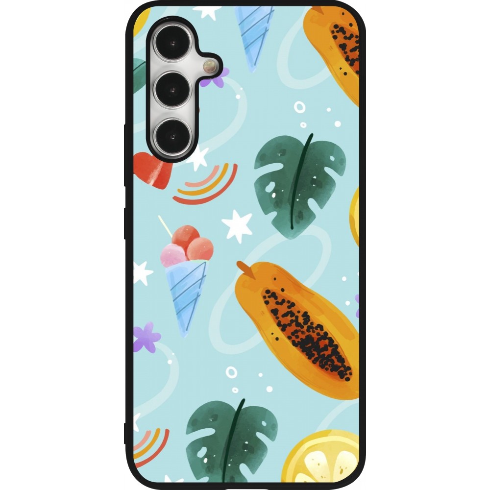 Samsung Galaxy A54 Case Hülle - Silikon schwarz Summer 2025 Pattern papaya