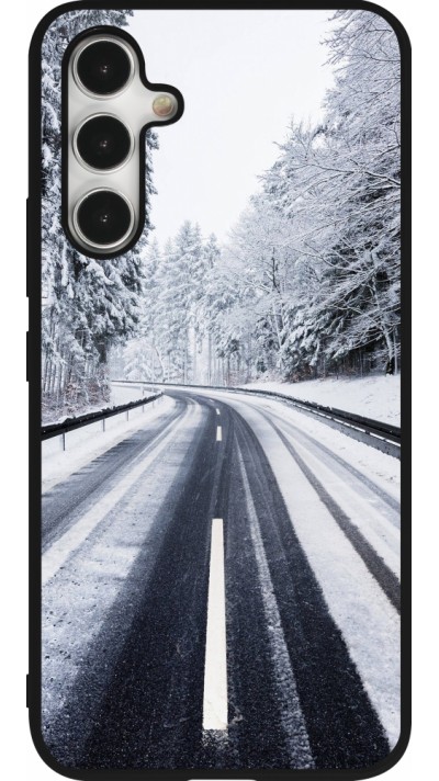 Samsung Galaxy A54 Case Hülle - Silikon schwarz Winter 22 Snowy Road