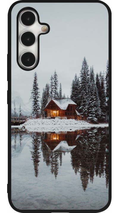 Samsung Galaxy A54 Case Hülle - Silikon schwarz Winter 25 Winter house forest afternoon