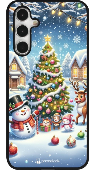 Samsung Galaxy A54 Case Hülle - Silikon schwarz Weihnachten 2023 Schneemann und Tannenbaum