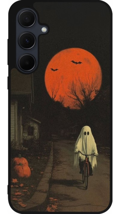 Samsung Galaxy A55 5G Case Hülle - Silikon schwarz Halloween 2025 Ghost on a bicycle Samsung Galaxy A55 5G Case Hülle - Silikon schwarz Halloween 2025 Ghost on a bicycle