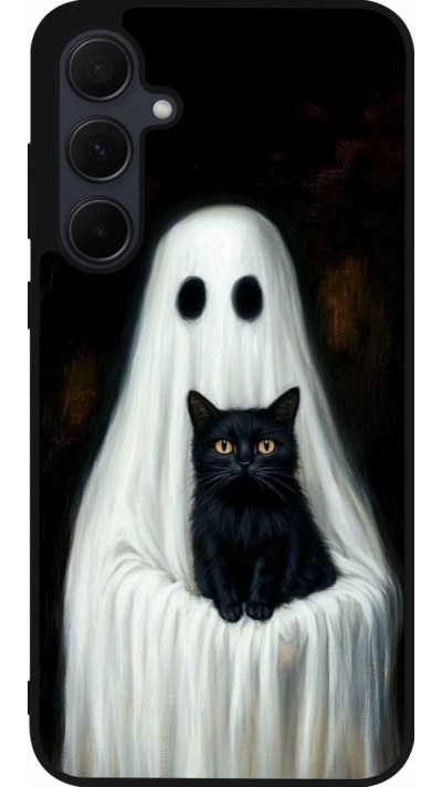Samsung Galaxy A55 5G Case Hülle - Silikon schwarz Halloween 2025 Ghost with black cat Samsung Galaxy A55 5G Case Hülle - Silikon schwarz Halloween 2025 Ghost with black cat