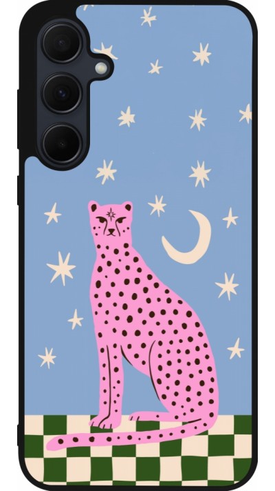 Samsung Galaxy A55 5G Case Hülle - Silikon schwarz Pink leopard with stars 2026