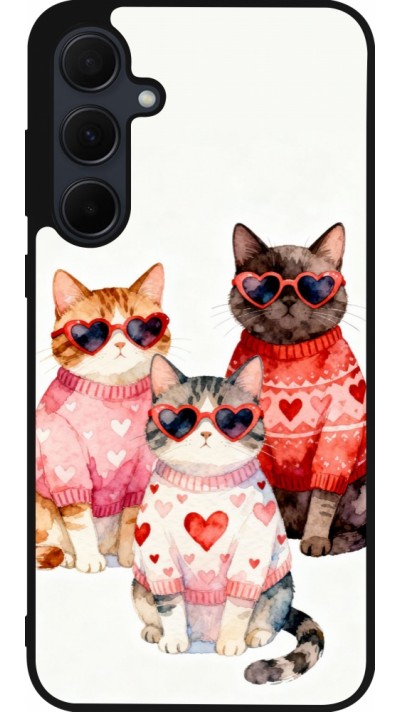 Coque Samsung Galaxy A55 5G - Silicone rigide noir Saint Valentines Day 26 Cat Love