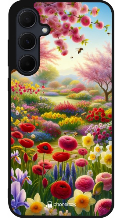 Coque Samsung Galaxy A55 5G - Silicone rigide noir Spring 25 Bouquet printemps