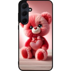 Coque Samsung Galaxy A55 5G - Silicone rigide noir Valentine 2024 Ourson rose