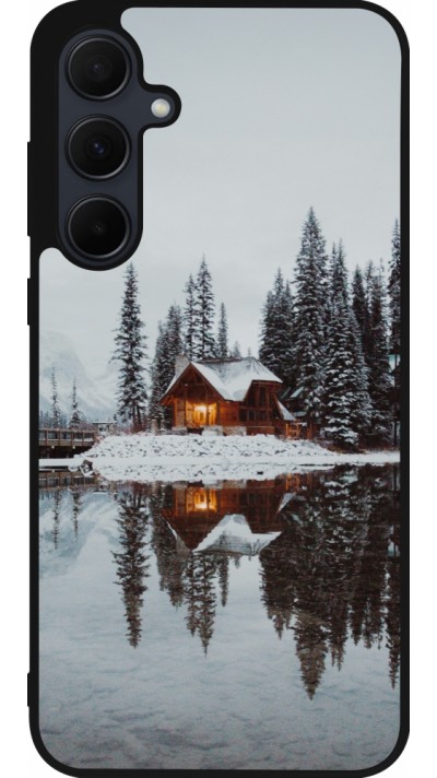 Samsung Galaxy A55 5G Case Hülle - Silikon schwarz Winter 25 Winter house forest afternoon