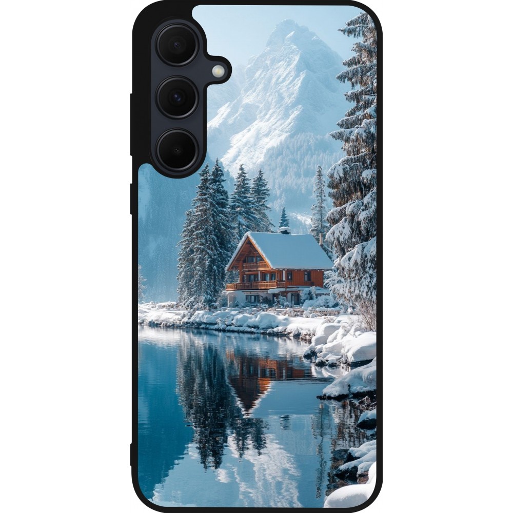 Samsung Galaxy A55 5G Case Hülle - Silikon schwarz Winter 25 Winter house forest day