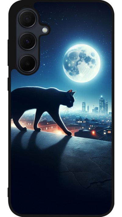 Samsung Galaxy A56 Case Hülle - Silikon schwarz Schwarze Katze unter dem Vollmond