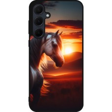 Samsung Galaxy A56 Case Hülle - Silikon schwarz Majestätischer Sonnenuntergang Pferd