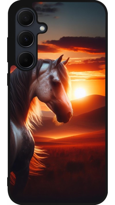 Samsung Galaxy A56 Case Hülle - Silikon schwarz Majestätischer Sonnenuntergang Pferd