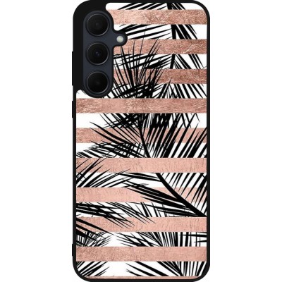 Samsung Galaxy A56 Case Hülle - Silikon schwarz Palm trees gold stripes