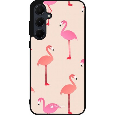 Samsung Galaxy A56 Case Hülle - Silikon schwarz Pink Flamingos Pattern