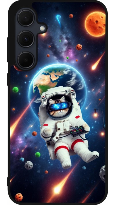Samsung Galaxy A56 Case Hülle - Silikon schwarz VR SpaceCat Odyssee