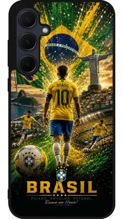 Coque Samsung Galaxy A56 - Silicone rigide noir Football Brésil splash 2026