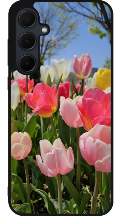 Coque Samsung Galaxy A56 - Silicone rigide noir Tulips Spring 2026