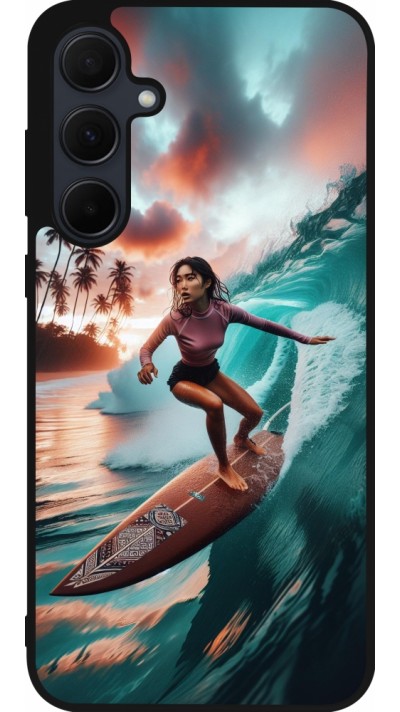 Coque Samsung Galaxy A56 - Silicone rigide noir Surfeuse Balinaise