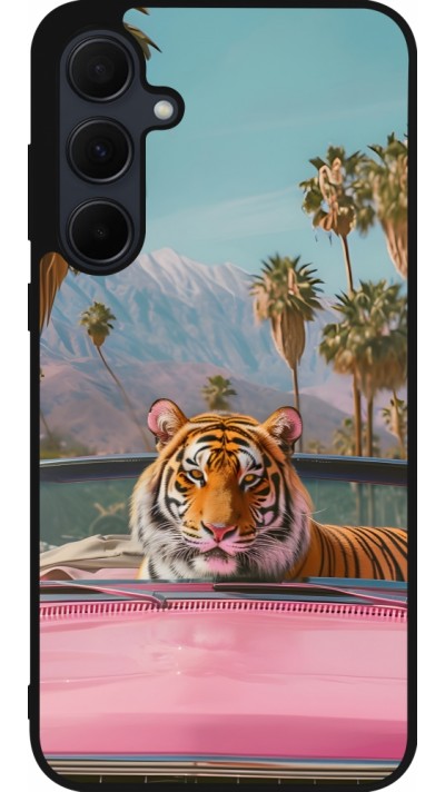 Coque Samsung Galaxy A56 - Silicone rigide noir Tigre voiture rose
