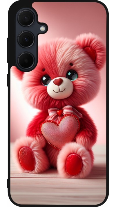 Samsung Galaxy A56 Case Hülle - Silikon schwarz Valentin 2024 Rosaroter Teddybär