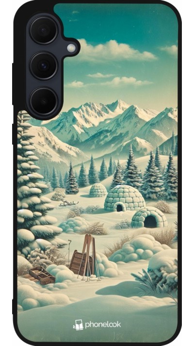 Samsung Galaxy A56 Case Hülle - Silikon schwarz Vintage Schneebedeckter Berg Iglu