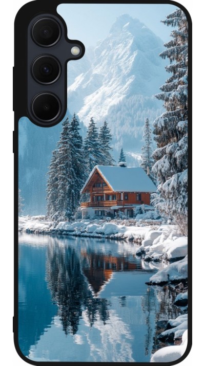 Coque Samsung Galaxy A56 - Silicone rigide noir Winter 25 Winter house forest day