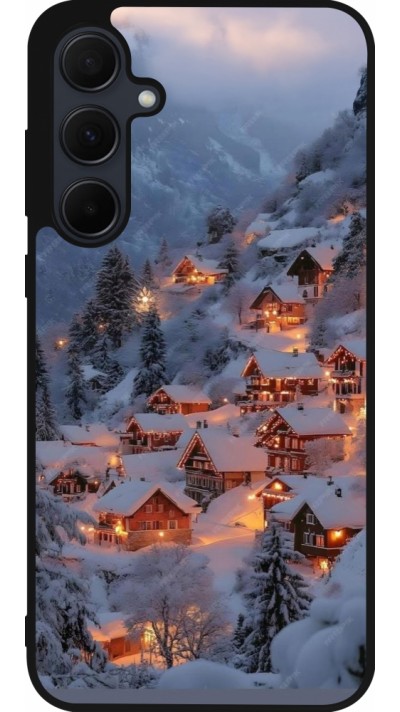 Coque Samsung Galaxy A56 - Silicone rigide noir Winter 25 Winter snowy village