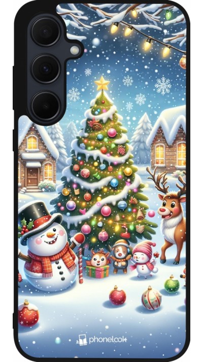 Samsung Galaxy A56 Case Hülle - Silikon schwarz Weihnachten 2023 Schneemann und Tannenbaum