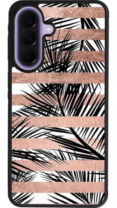 Samsung Galaxy A57 5G Case Hülle - Silikon schwarz Palm trees gold stripes