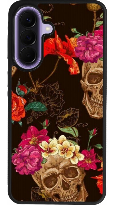 Samsung Galaxy A57 5G Case Hülle - Silikon schwarz Skulls and flowers