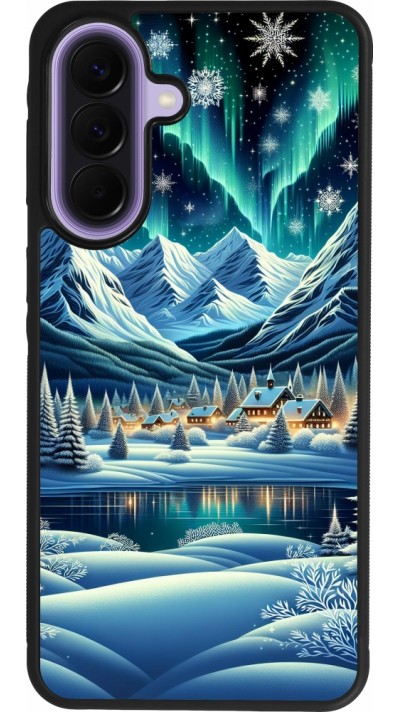 Samsung Galaxy A57 5G Case Hülle - Silikon schwarz Verschneites Bergdorf am See in der Nacht