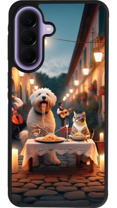 Samsung Galaxy A57 5G Case Hülle - Silikon schwarz Valentin 2024 Hund & Katze Kerzenlicht