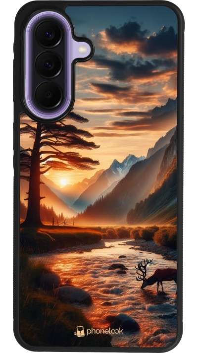 Samsung Galaxy A57 5G Case Hülle - Silikon schwarz Tal Sonnenuntergang Hirsch Baum