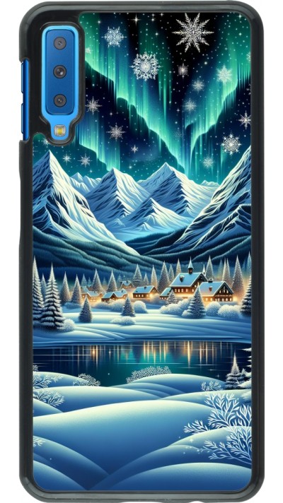 Samsung Galaxy A7 Case Hülle - Verschneites Bergdorf am See in der Nacht