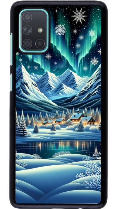 Samsung Galaxy A71 Case Hülle - Verschneites Bergdorf am See in der Nacht