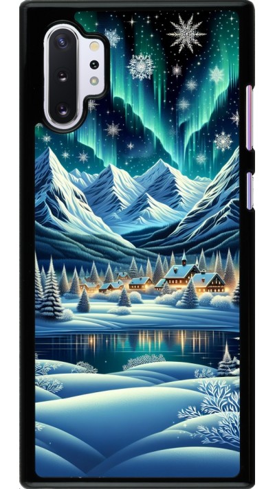 Samsung Galaxy Note 10+ Case Hülle - Verschneites Bergdorf am See in der Nacht