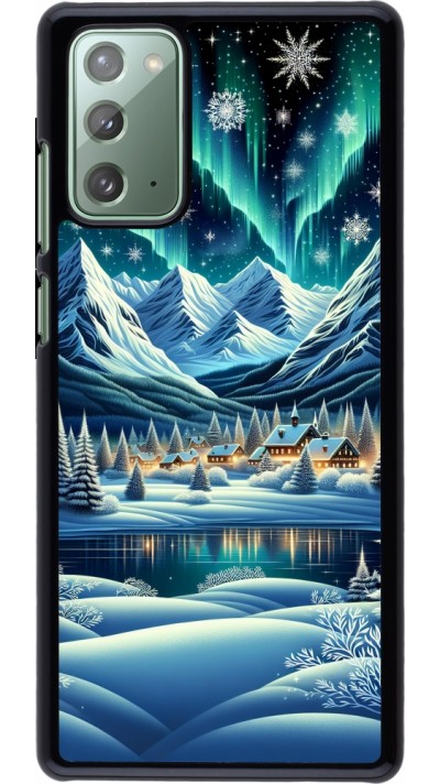 Samsung Galaxy Note 20 Case Hülle - Verschneites Bergdorf am See in der Nacht