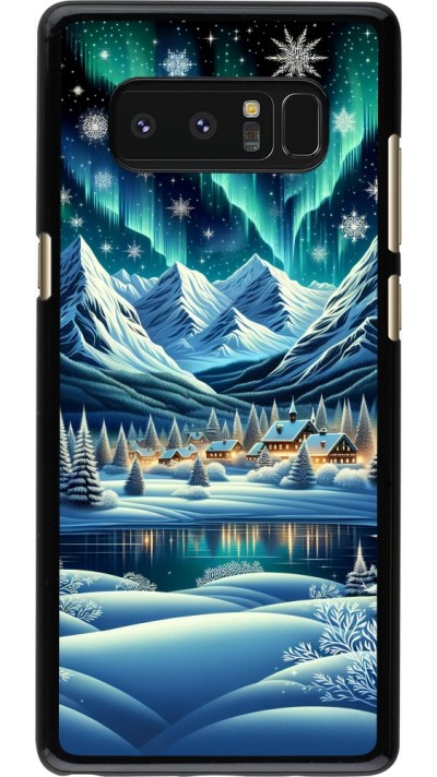 Samsung Galaxy Note8 Case Hülle - Verschneites Bergdorf am See in der Nacht