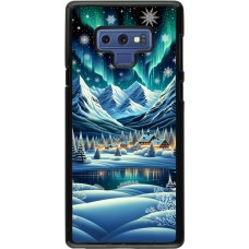 Samsung Galaxy Note9 Case Hülle - Verschneites Bergdorf am See in der Nacht
