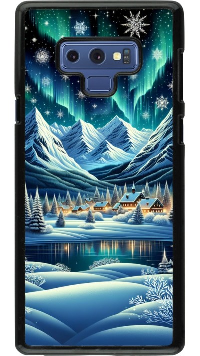Samsung Galaxy Note9 Case Hülle - Verschneites Bergdorf am See in der Nacht